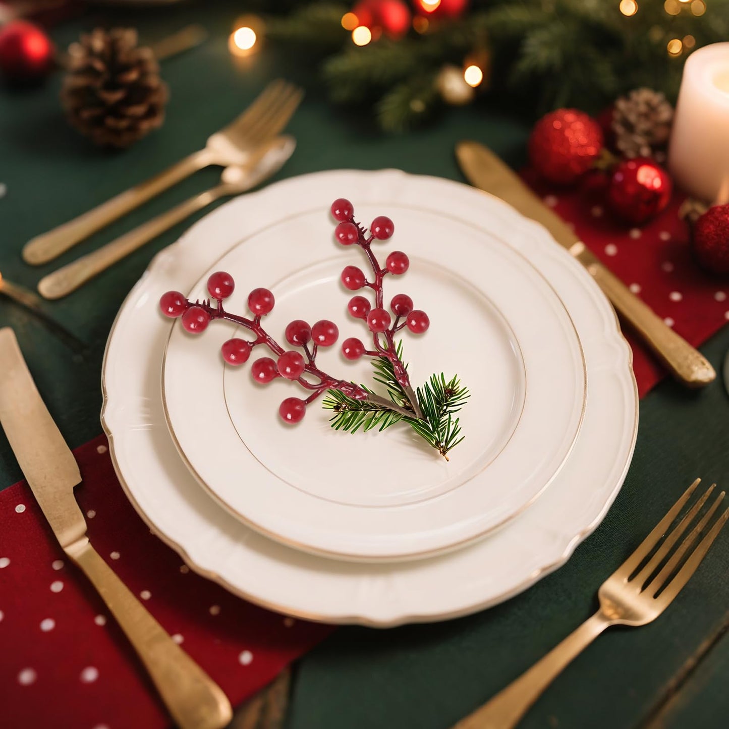 Kanxinr 50Pack Christmas Tree Decorations Artificial Berry Stems Red Berry Picks for Xmas Winter Holiday Home Centerpieces and DIY Flower Arrangements Ornaments