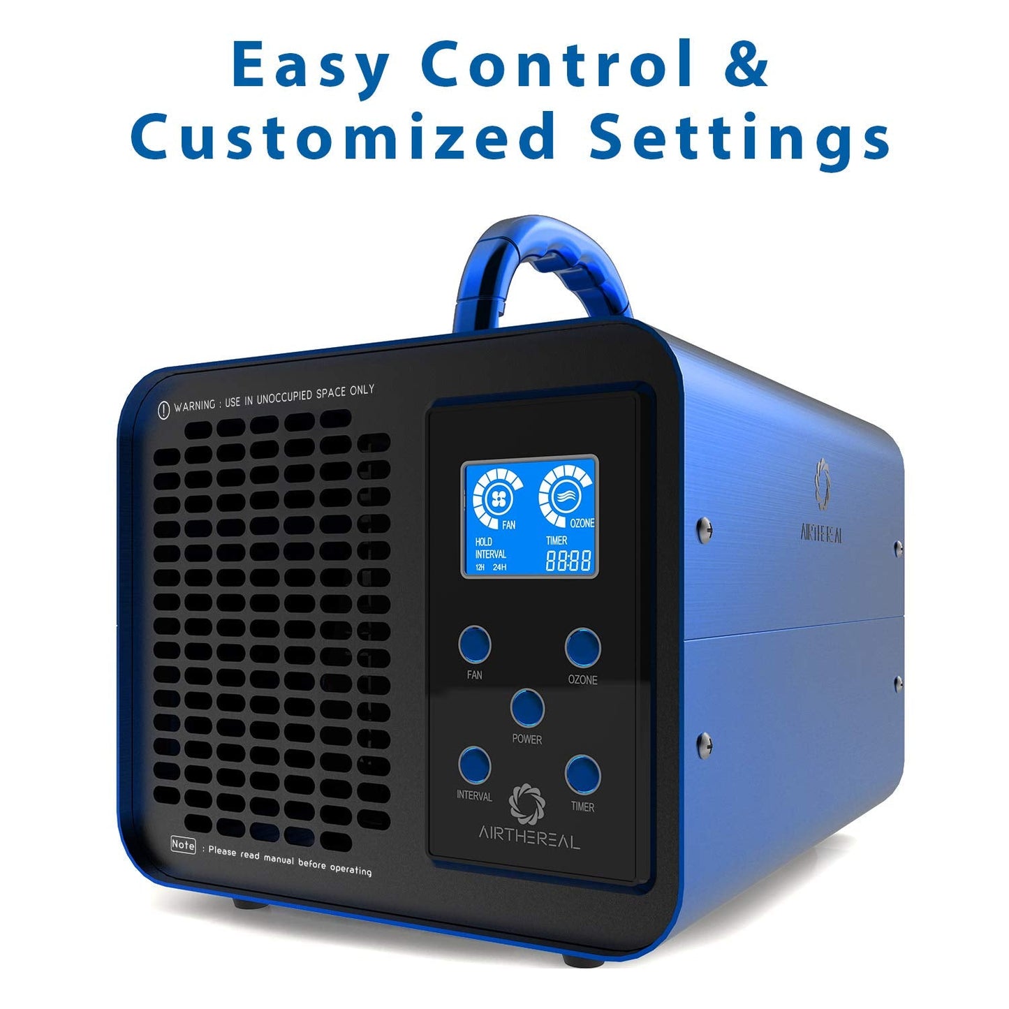 Airthereal MA10K-PRODIGI Digital Ozone Machine, High Capacity Ozone Generator Odor Removal - O3 Deodorizer Air Ionizers for Large Rooms, Cars and Smoke - Adjustable Output and Timer, Blue