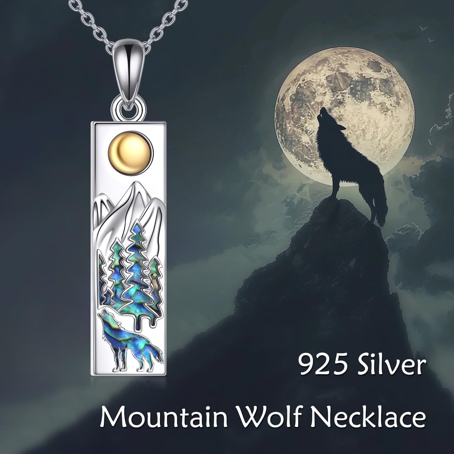 YFN Wolf Mountain Necklace for Women Sterling Silver Nature Necklace Jewelry Gift for Skiers, Hikers, Campers, Climbers and Nature Lovers