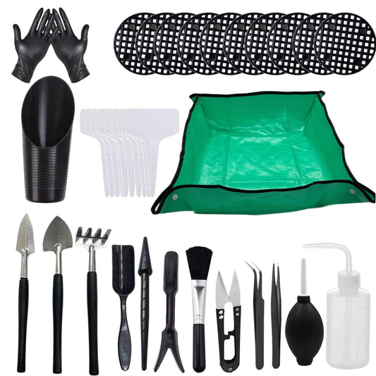 35PCS Mini Succulent Tools Set, 19.7" Thickened Repotting Mat & Plant Tag, Garden Hand Transplanting Miniature Planting Indoor Fairy Care, Potting, Cactus, Houseplant Bonsai Tool Kit