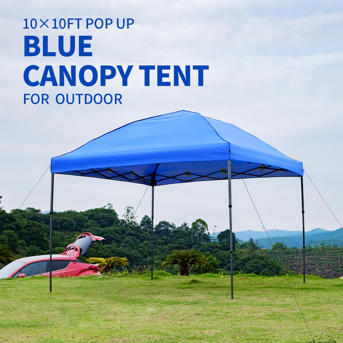 10x10 Pop Up Canopy Tent with 2 Sidewalls, Easy Up Canopy Outdoor Party Sun Shade Tent Portable Gazebo for Beach Camping Events with Carry Bag and 4 Sand Bags