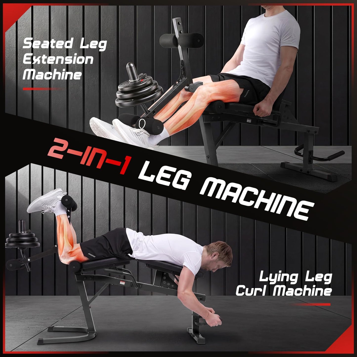 ANCHEER Leg Extension and Curl Machine, 880LBS Adjustable Leg Curl Machine, Seated Leg Extension and Lying Curl Machine for Home Gym, Leg Workout Equipment Compatible with 1" and 2" Plates