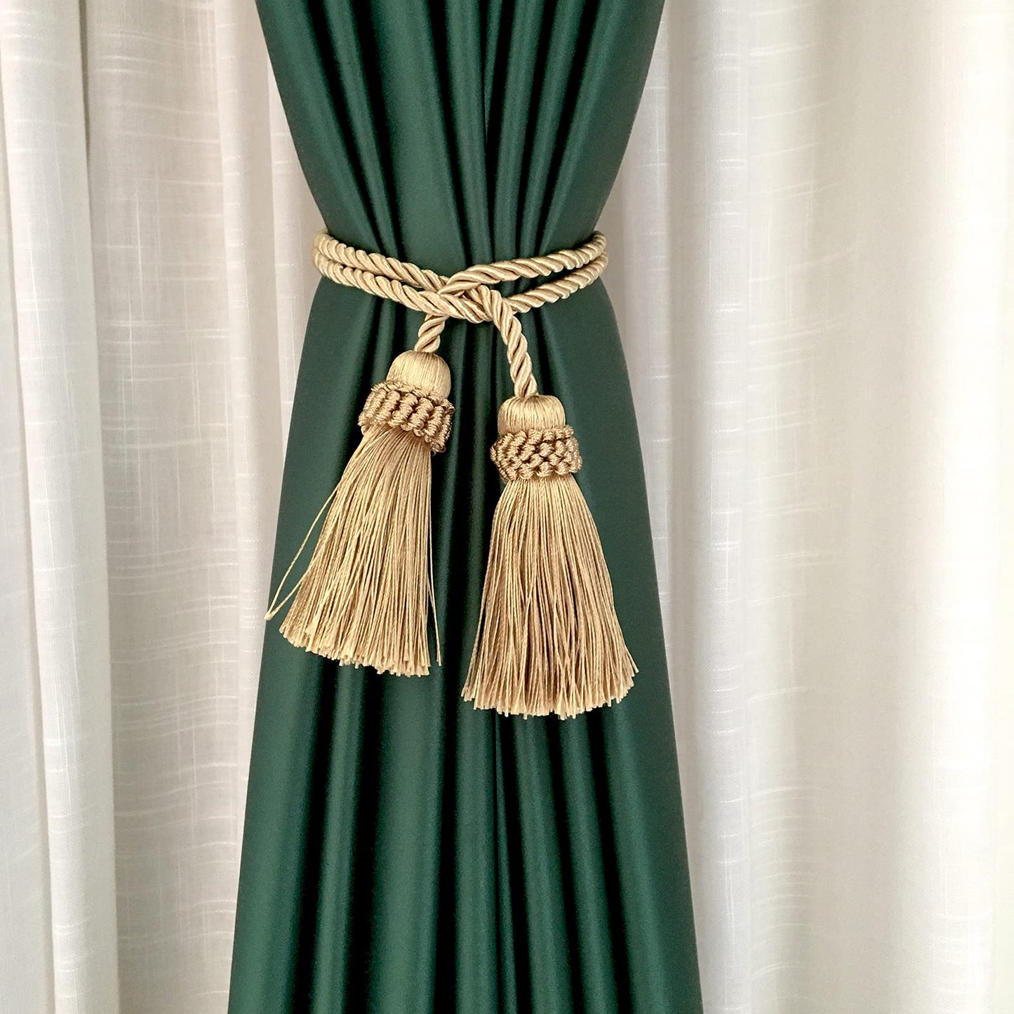 Fenghuangwu Curtain Tiebacks Handmade Decorative Curtain Holdbacks Rope with Tassel (Gold, 2P)