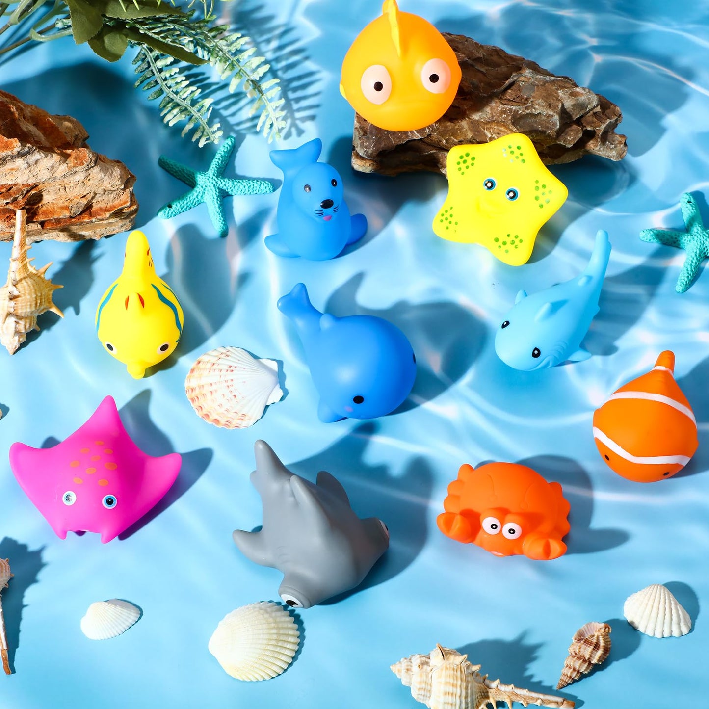 Poen 100 Pcs Rubber Bath Toys Bulk Cute Sea Animals Bathtub Toys Floating Ocean Squeaky Animals for Birthday Party Supplies Summer Pool Favors Baby Shower Classroom Carnival Prizes, 10 Styles