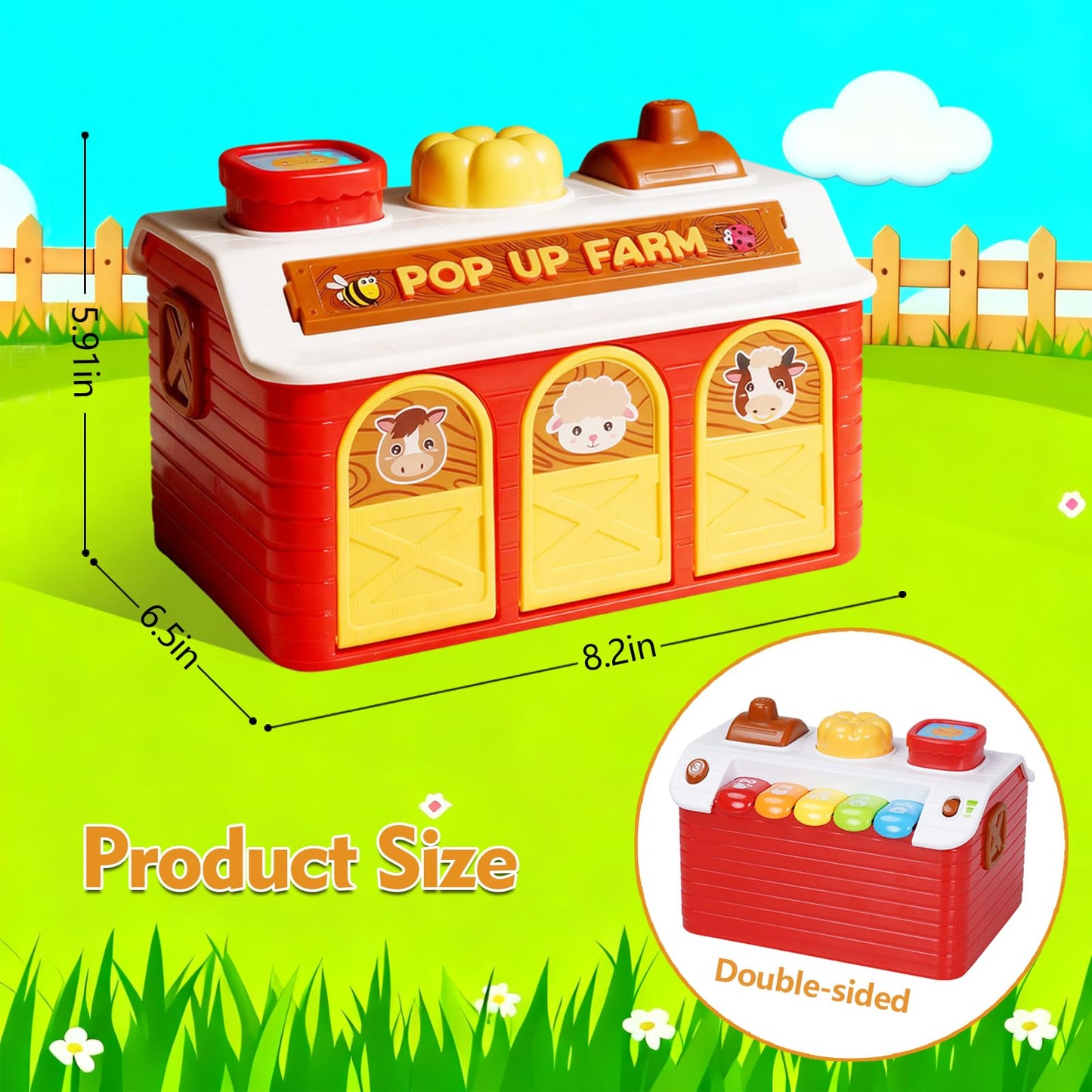 Interactive Pop up Farm Animal Toys with Music & Light & Piano, Montessori Cause and Effect Toys for 1 Year Old Boy, Toddler Early Learning Toys, Birthday Gifts for Baby Infant Toy 12-18 Months