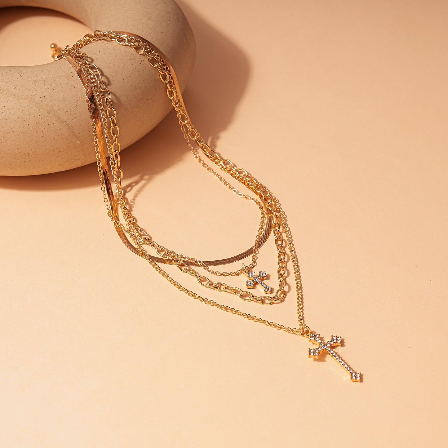 ANDKISS Gold Cross Necklace for Women - Gold Plated Layered Necklace Stack Snake Chain CZ Diamond Cross Pendant Necklaces Jewelry for Women Valentine's Day Gift Trendy