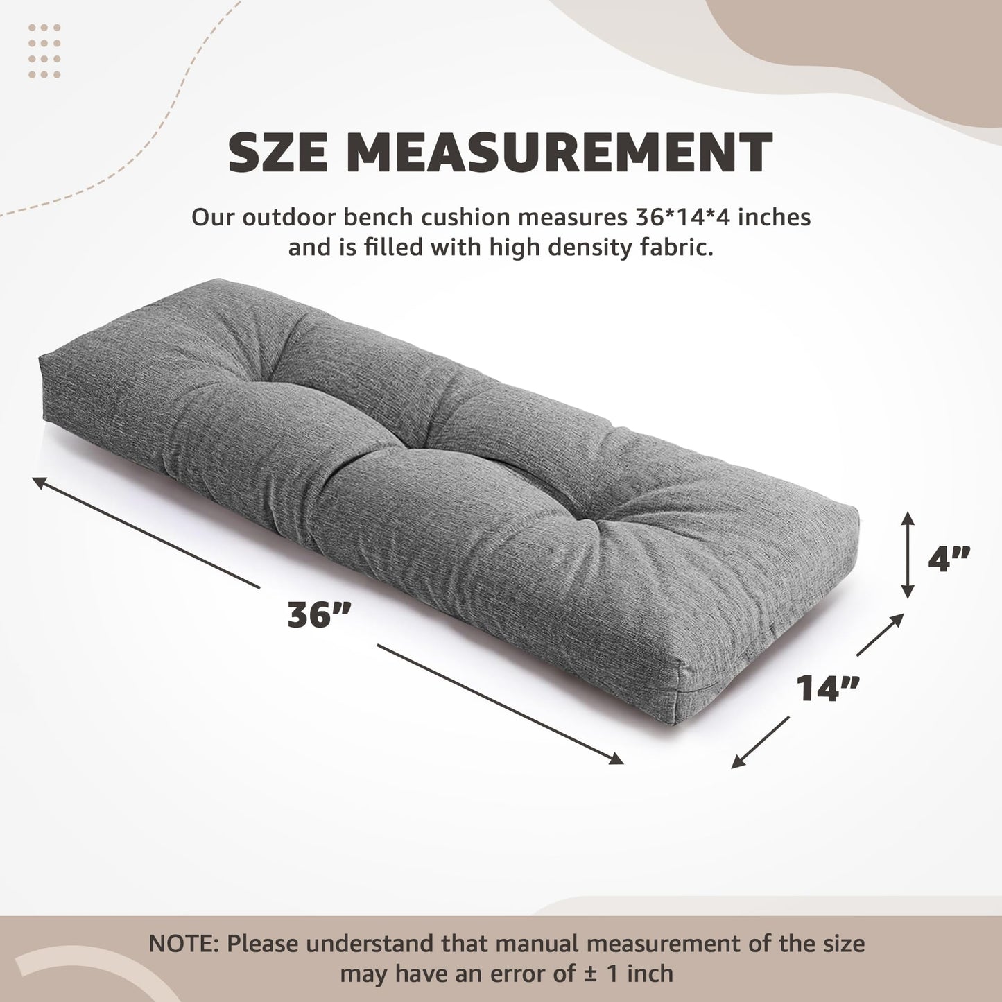 DANGHOOGY Indoor Bench Cushions, Tufted High-Density Foam Cushions for Indoor Furniture, Soft Bench Seat Cushion with Non-Slip Bottom, 36" X 14" X 4 (Grey)