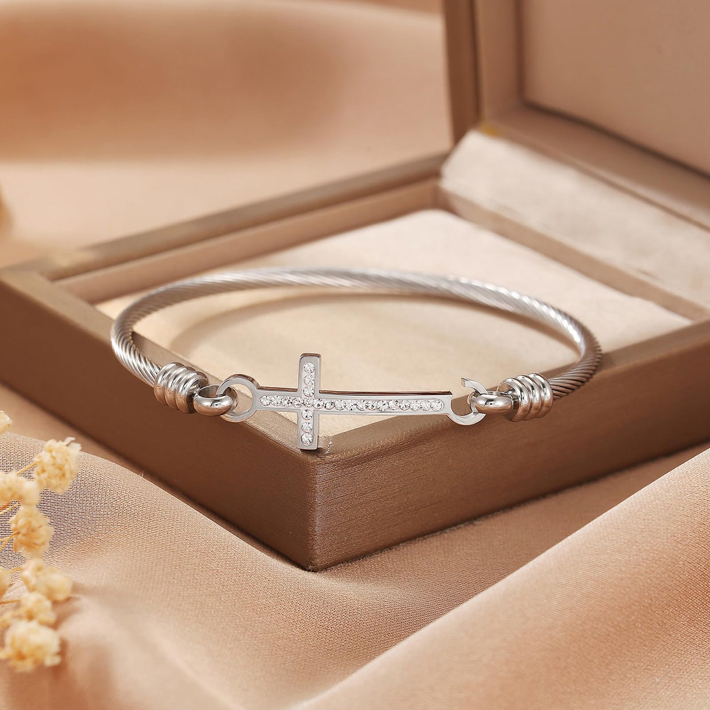 DS Religious Gift for Her Christian Cross Bracelet Bible Verse God is Within Her She Will Not Fall Inspirational Bracelets For Women Stainless Steel Jewelry Gift To Daughter Best Friend (Cross bracelet-Silver 7)