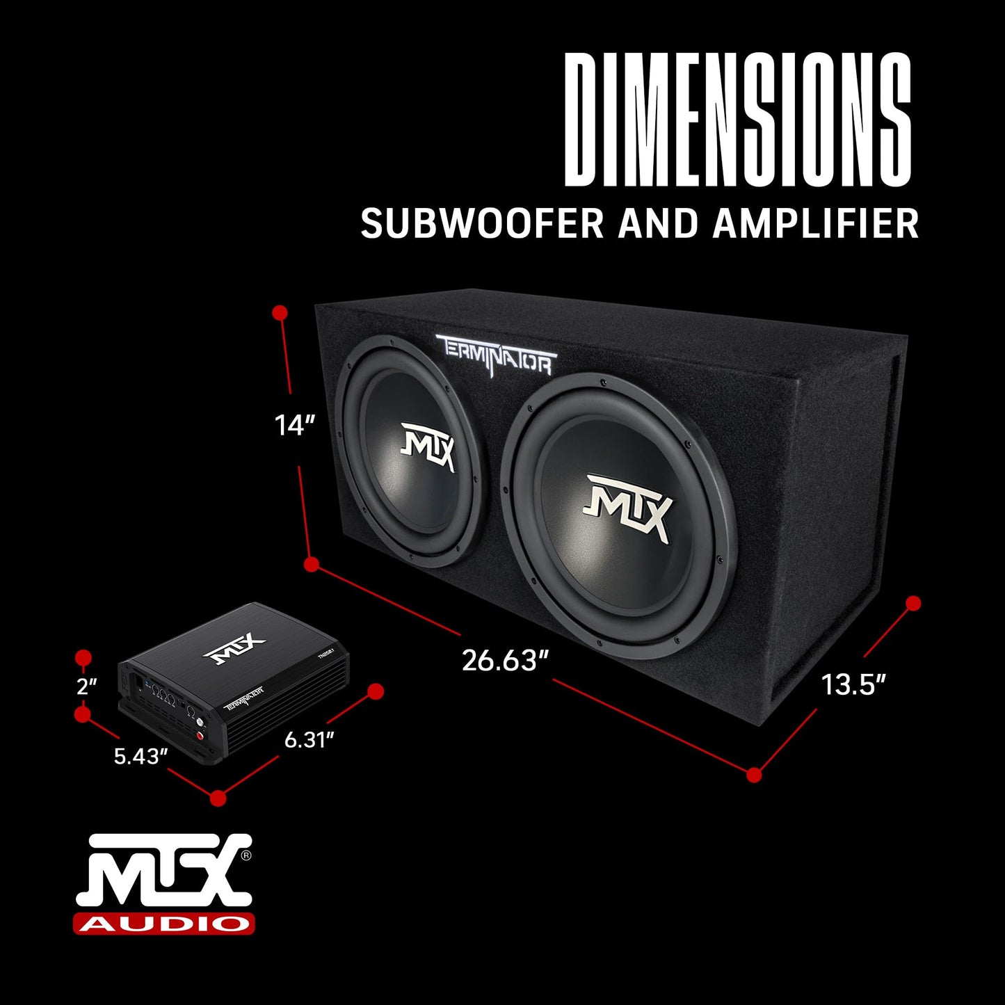 MTX 12" 1200W Dual Loaded Car Subwoofer Audio with Sub Box and Amplifier, TNP212D2