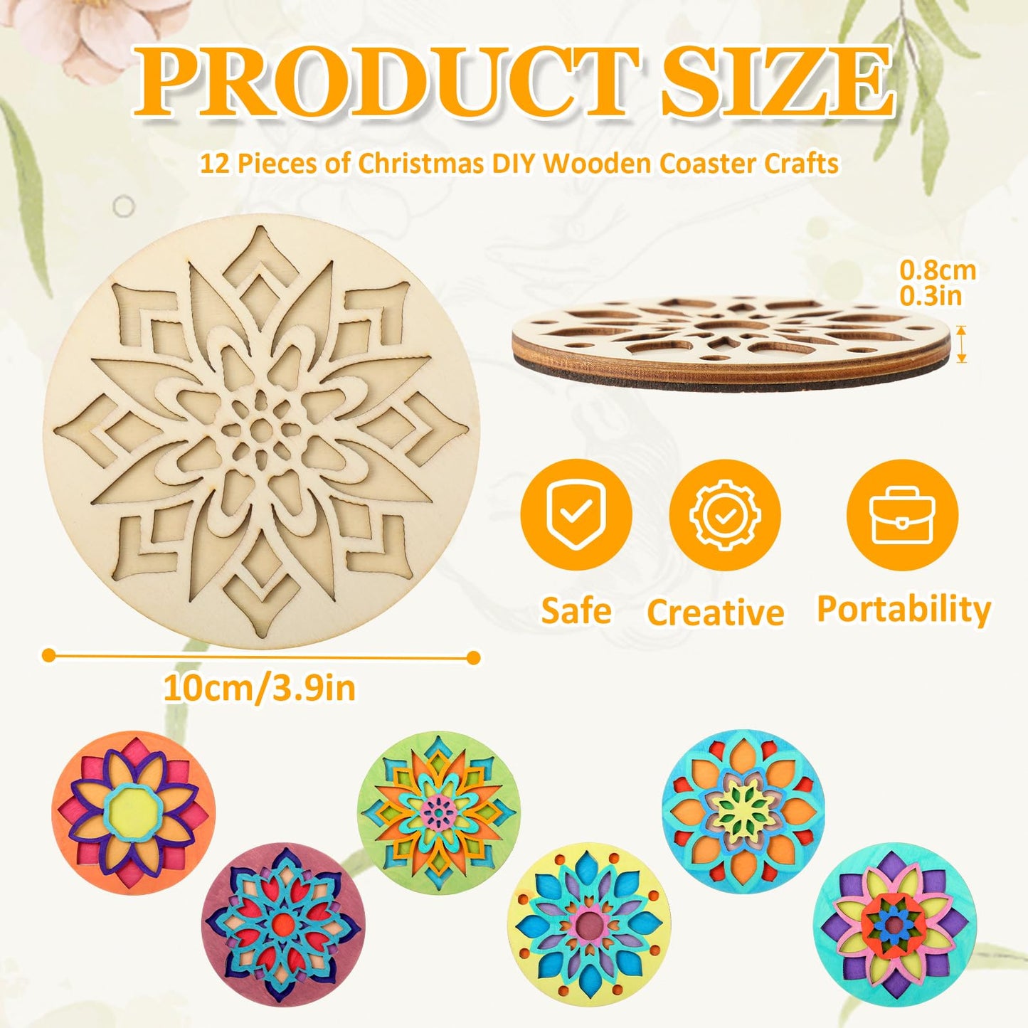DoubleFill 12 Pcs Wooden Coasters Painting Kit with Paint Art Drink Coaster Gift Craft DIY Kit for Adults, Women, Hobby, Christmas Decoration Home Apartment Decor(Mandala)