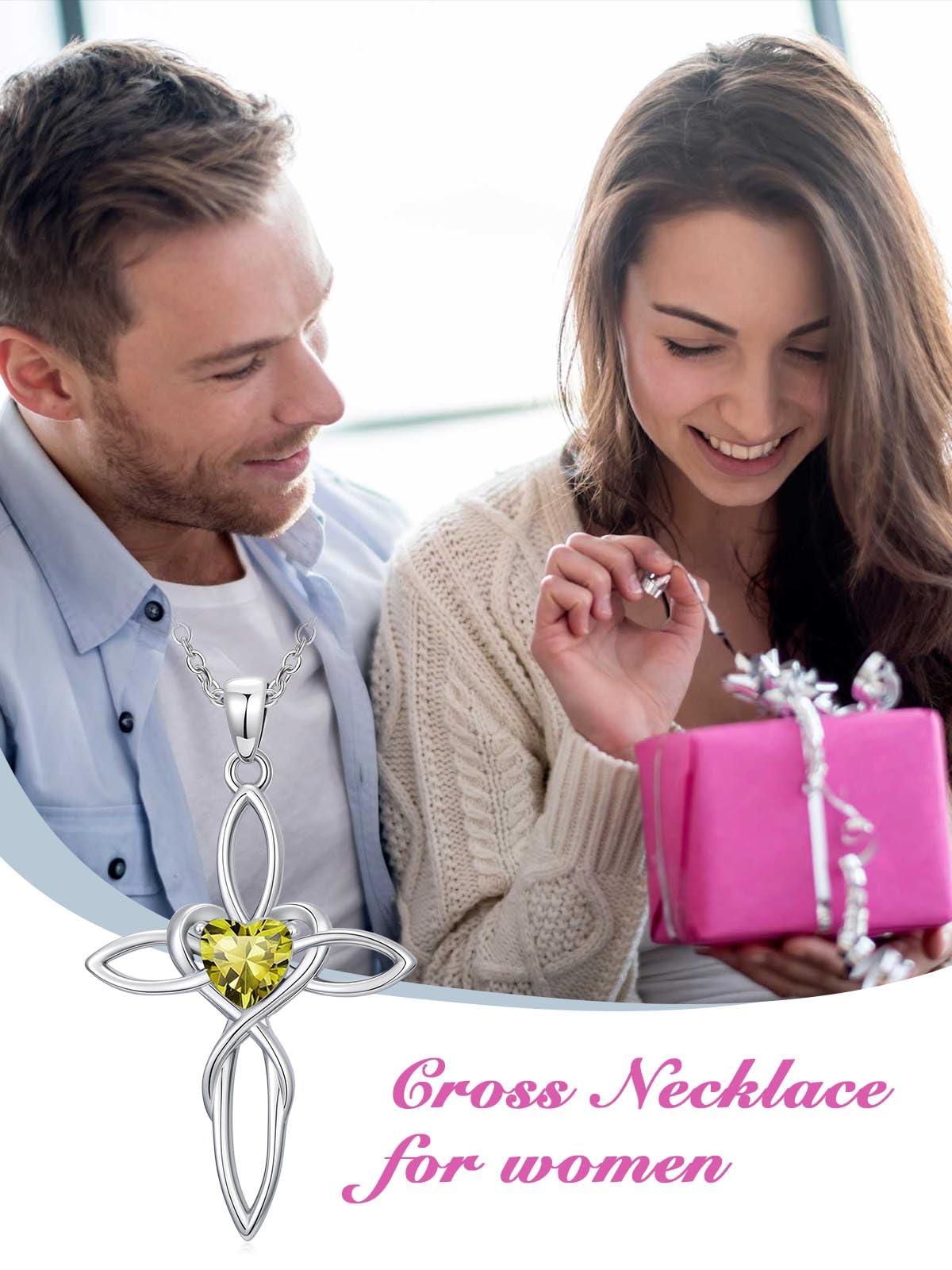 POIUY Celtic Knot Cross Birthstone Necklace for Women Irish Infinity Heart Pendant Cross Jewelry Anniversary Valentines Birthday Mothers Day Baptism Gifts for Mom Wife Her