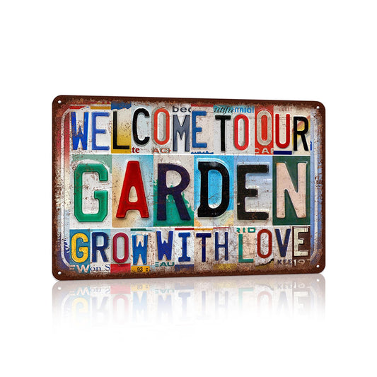 TREEPERI Vintage Welcome To Our Garden Wall Decor Metal Sign Tin Signs - Grow With Love