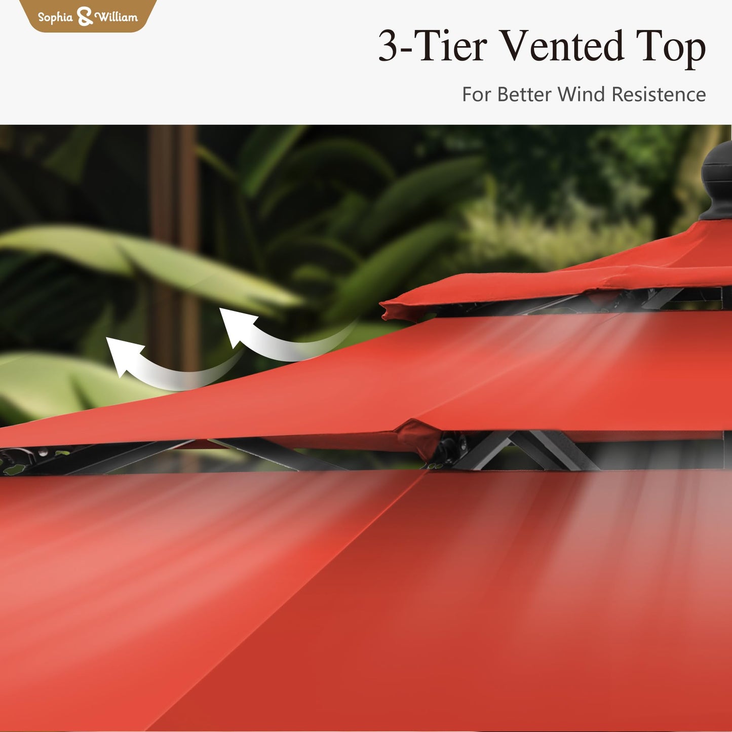 Sophia & William 10ft 3 Tier Auto-tilt Patio Umbrella,Wind Resistent,Outdoor Patio Umbrellas Double Vented Umbrella with Crank for Pool Garden Backyard, Red