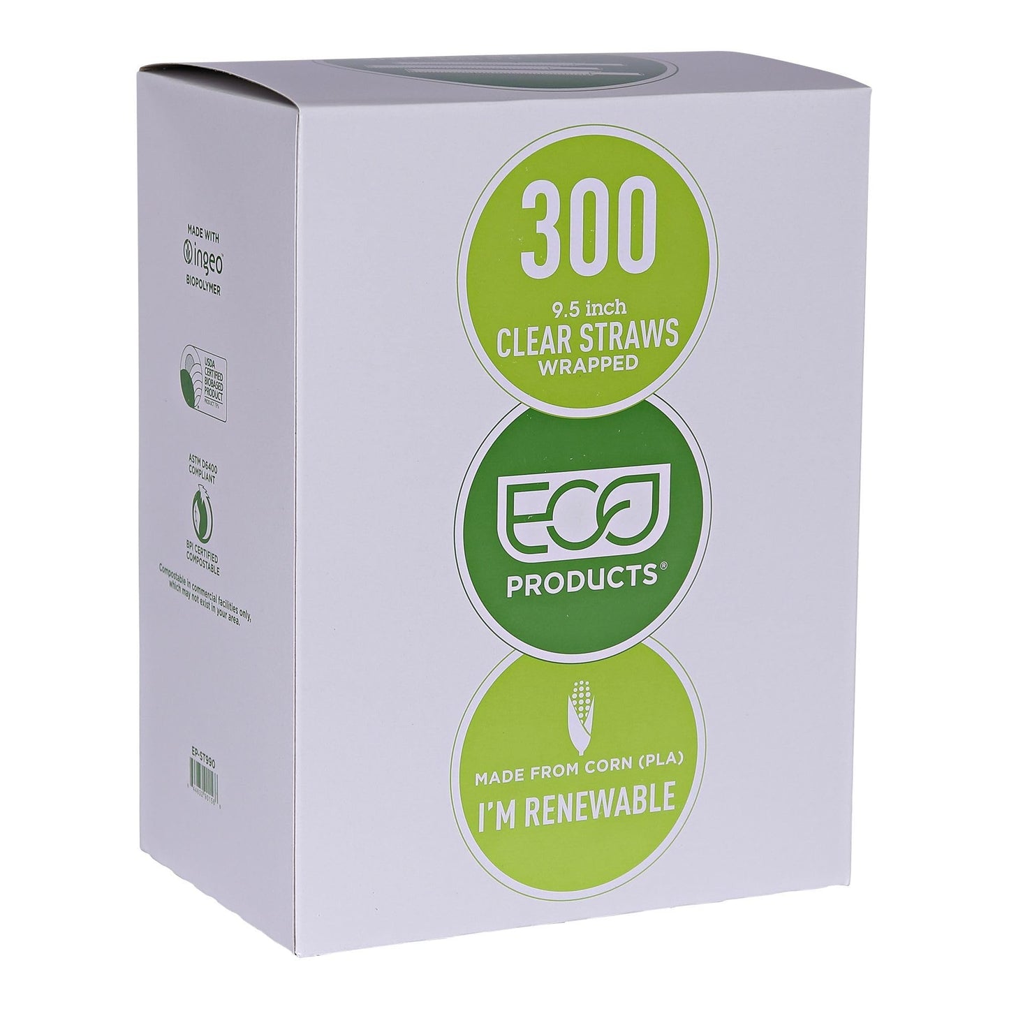 Eco-Products Compostable Paper Wrapped Jumbo Plastic Straws, 9.5" Long, 8mm Diameter, Case of 4800, Clear Disposable Plant Based PLA Plastic, Large Sized Drinking Straws, ASTM Compliant, BPI-Certified