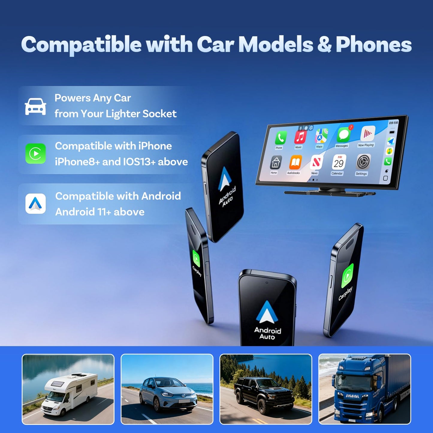 OTTOCAST OttoScreen AI, 11.4" Portable CarPlay Screen for Car with YouTube and Backup Camera for iPhone(iOS 8+) Android Auto(Android 11+), Built-in Apps, Voice Control, Android 15 OS