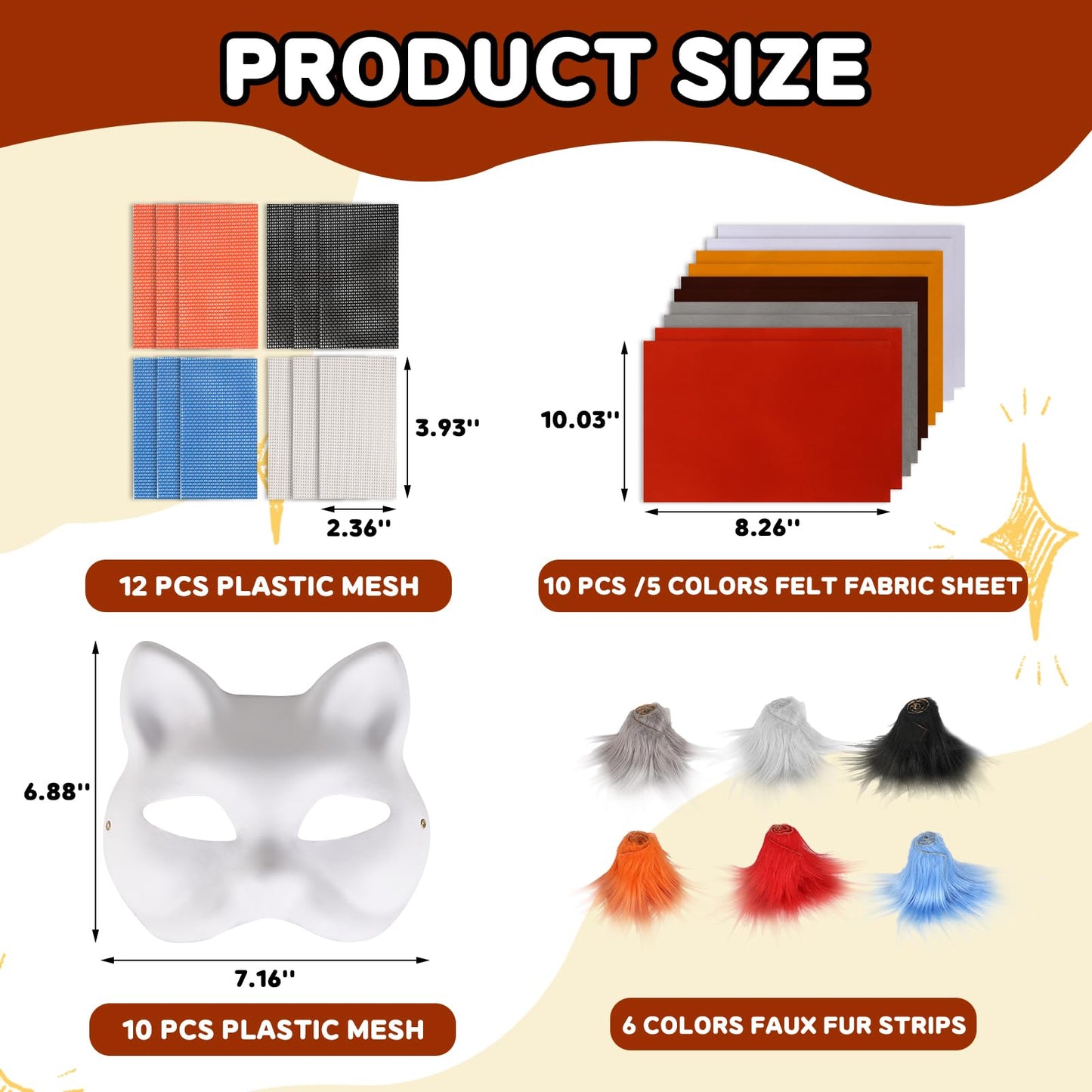 Cat Mask with Eye Mesh Fur Beard and Felt Fabric Sheet,98 PCS DIY Animal Mask Kit Cat Masks to Paint Blank Animal Dress Up Masks,DIY Face Mask Costume for Masquerade,Halloween Party,Cosplay