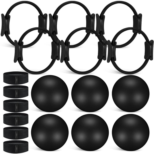 Seenelling 18 Pcs Pilates Ring and Ball Set with Resistance Bands Home Workout Pilates Equipment 11.8 Inch Magic Circle with Padded Handles, Mini Ball for Strength, Toning, Flexibility(Pink, Purple)
