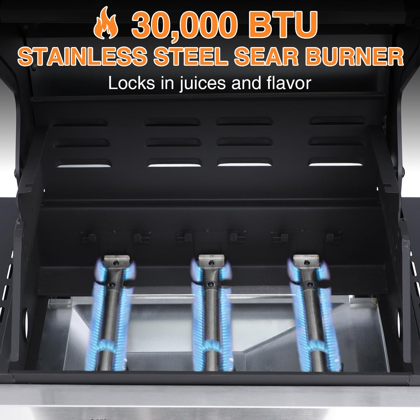 GRILL DEPOTS 3-Burner Propane Gas Grill with 2 Folding Sides, BBQ Grill with Wheels, Double-layer Stainless Steel Lid & Cast Iron Grates 30,000 BTU for Outdoor Backyard Patio