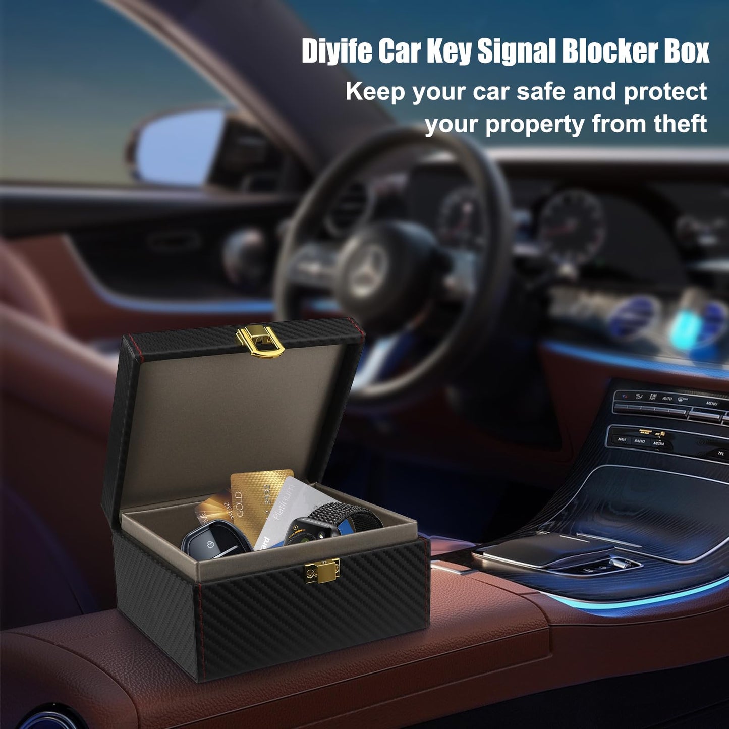 Diyife Faraday Box, [Carbon Fiber Texture] RFID Box for Car Keys, Key Fob Protector, Signal Blocker for Keyless Fob, Large Car Key Signal Blocker Cage, Signal Blocking Box for Car Keys Phones