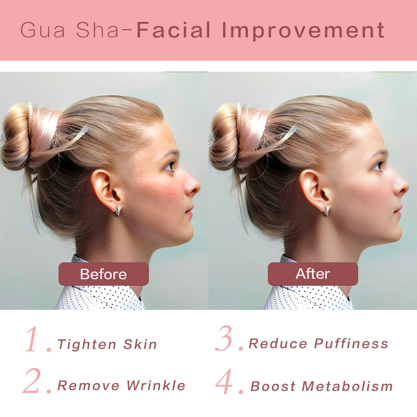 Contrybox Gua Sha Facial Tools, Rose Quartz Guasha Tool for Face & Eye, Puffiness Reducing & Jawline Sculpting Face Stone Gua Sha Tools for Skin Care Woman GuaSha Stone Tool, Pink