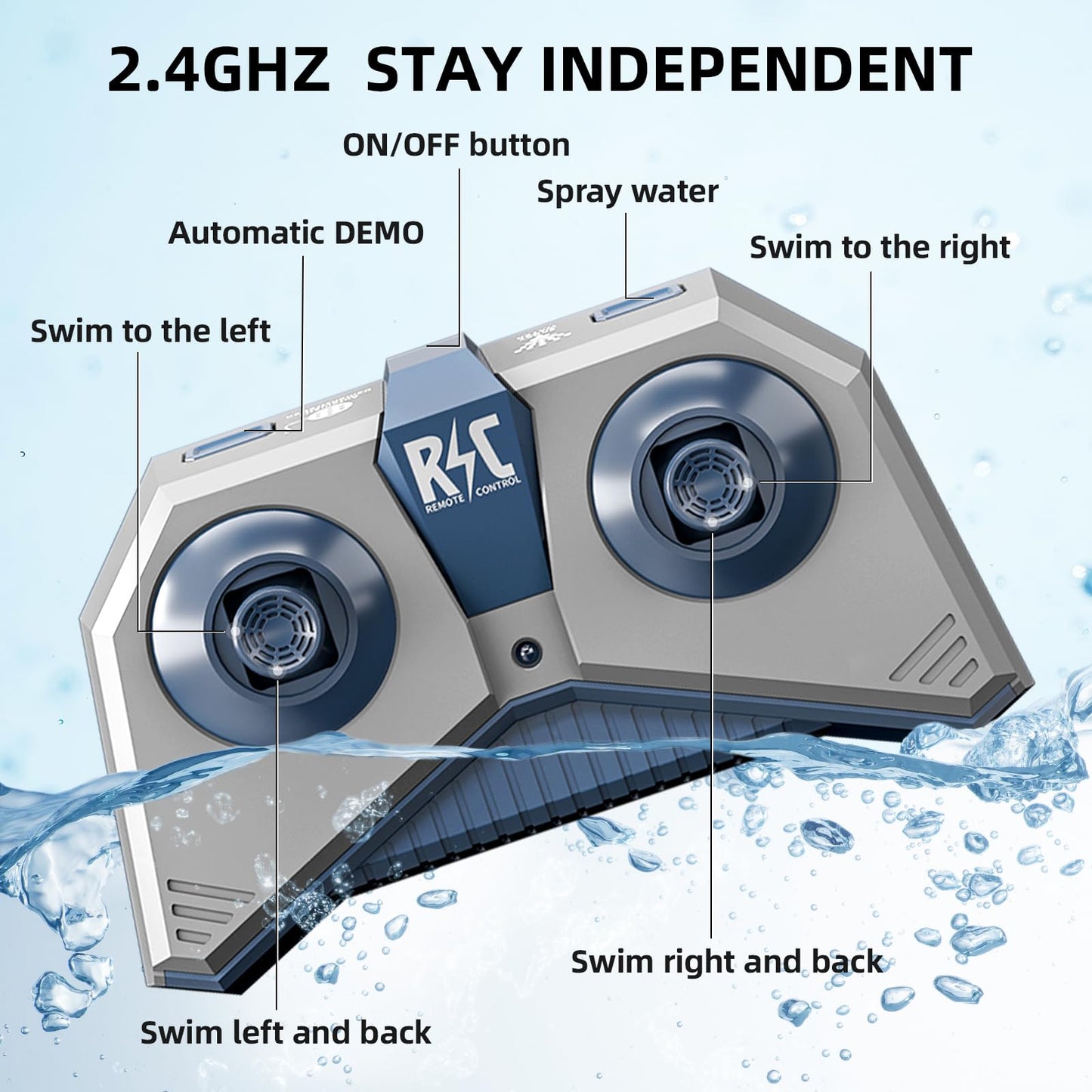 TEMI 2.4GHz Remote Control Shark Toy for Pool, 1:18 Scale RC Shark with 2 Motors, Water Spraying and Light, Rechargeable Outdoor Pool RC Sharks Gifts Toy for Age 3-9 Year olds Kid Boys Girls