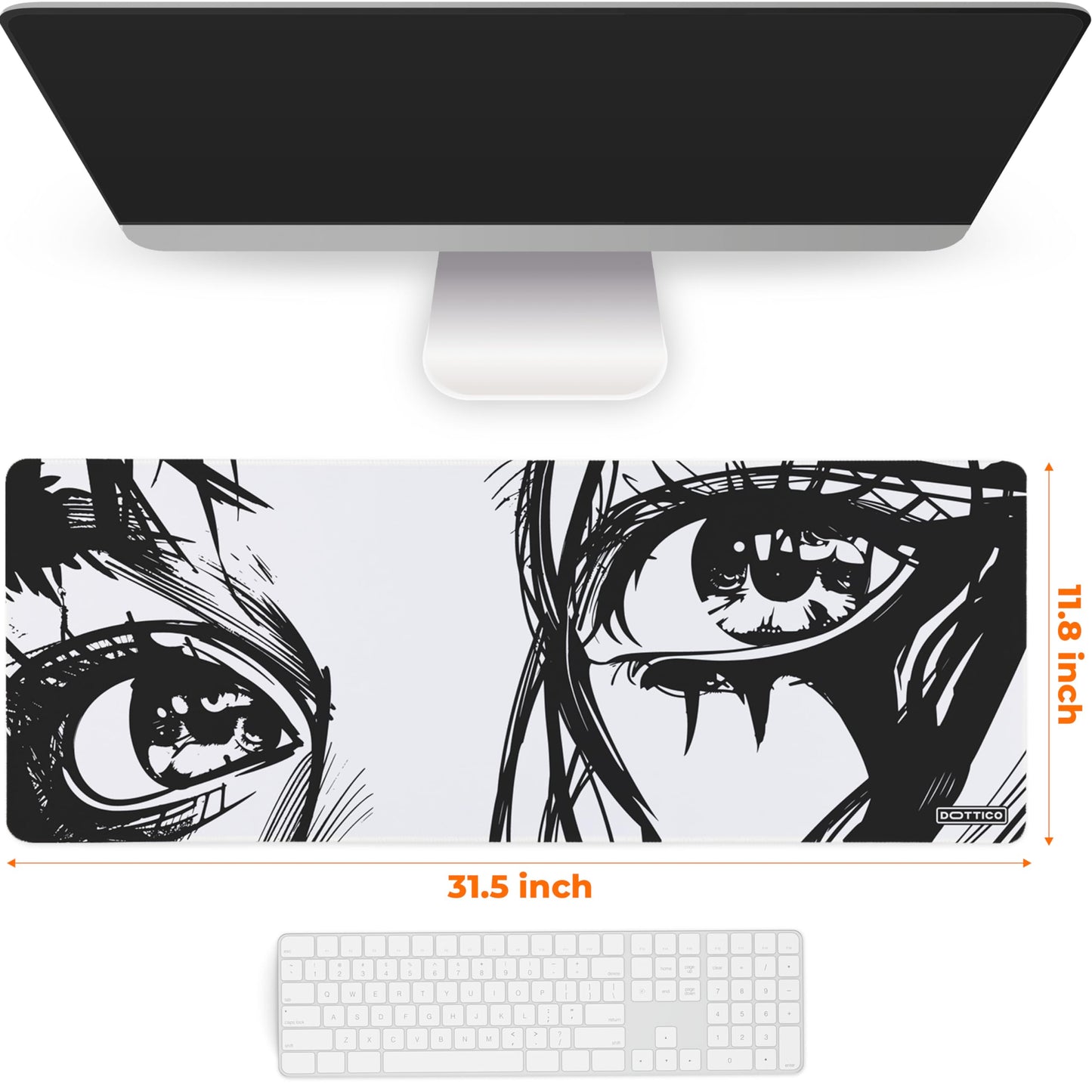 DOTTICO XL Anime Eyes Mouse Pad – Large Manga Girl Desk Mat 31.5x11.8 – Non-Slip, Water-Resistant, Stitched Edges – Aesthetic Japanese Gaming Mat