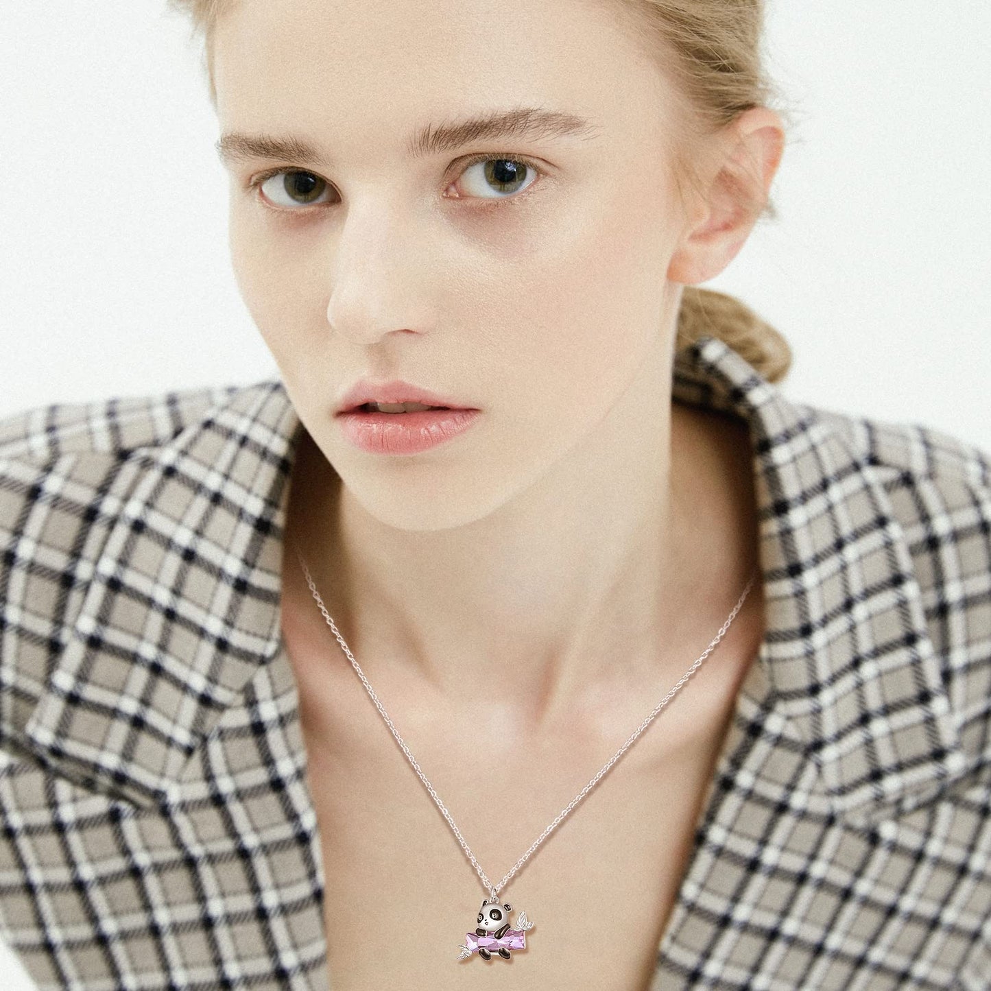AENEAS Panda Necklace Sterling Silver Panda Pendant Necklace Purple Crystal Jewelry Gifts for Women Wife Daughter