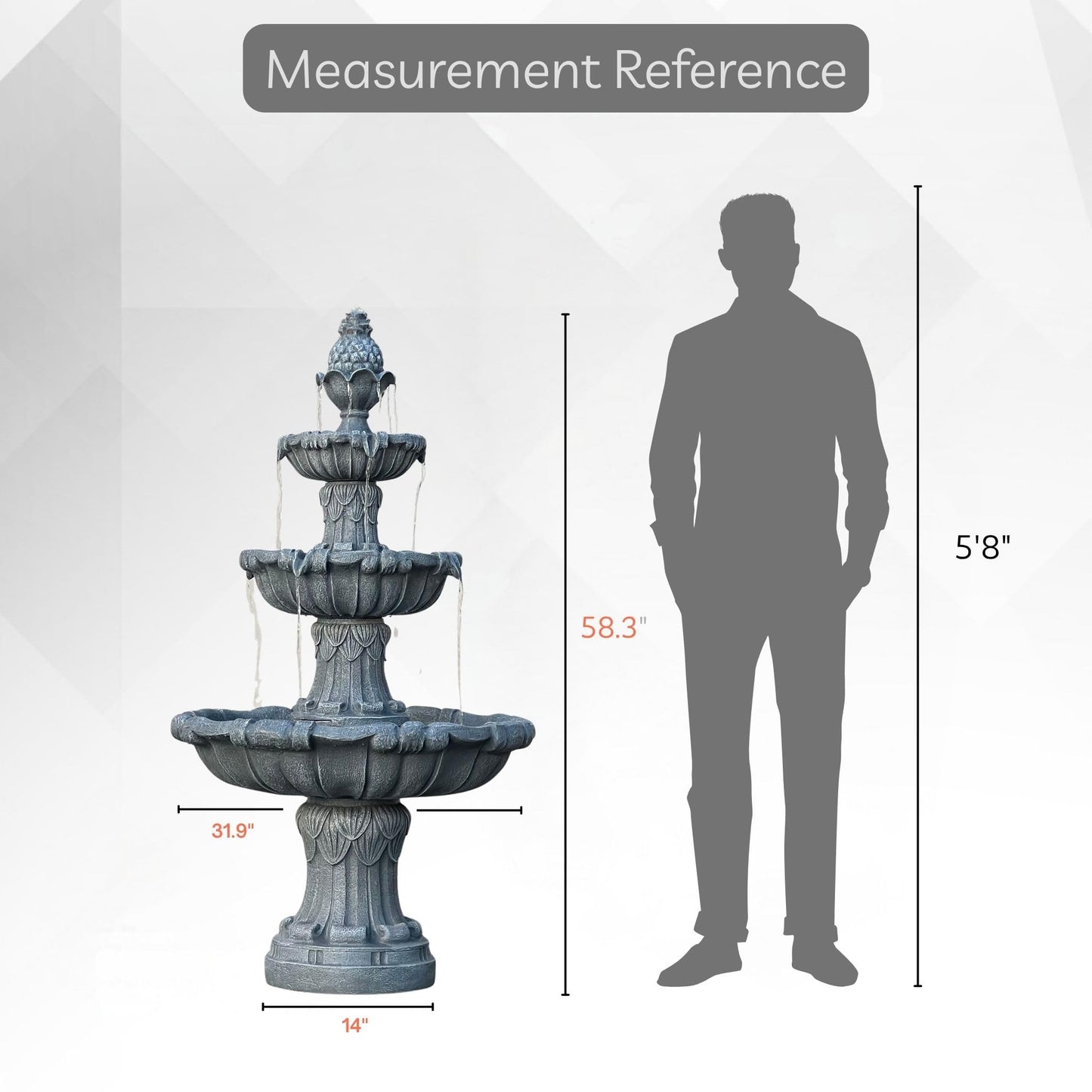 XBrand 58.3" 3-Tier Outdoor Freestanding Water Fountain - Classic Leaf Design, White Resin, Large Bird Bath with Pump - Ideal for Yard, Lawn and Garden, Porch Décor
