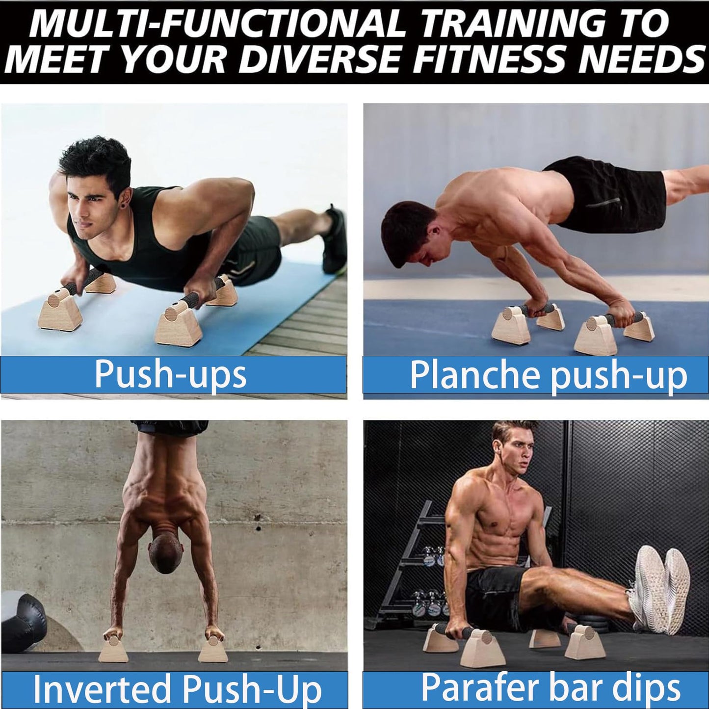 Dlengyanmi Wooden Fitness Equipment - Portable Home Calisthenics Equipment, Universal from Beginner to Advanced, Men's Inverted and Push Up Handle ﻿
