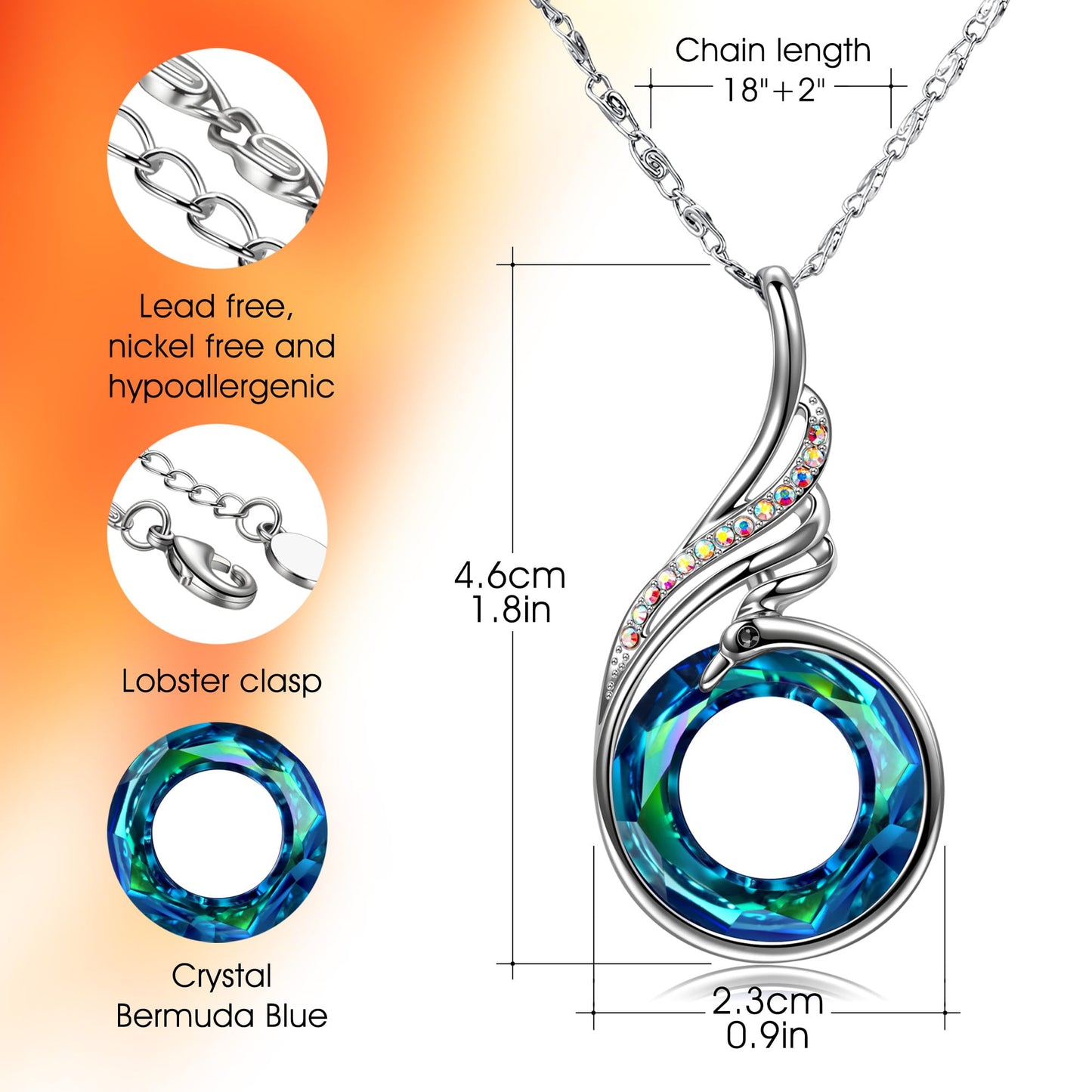 Kate Lynn Phoenix Necklaces for Women Crystal Pendant Necklace Jewelry Birthday Gifts for Women Christmas Mothers Day Gifts for Mom Wife Daughter Gift for Girlfriend Best Friends Lady