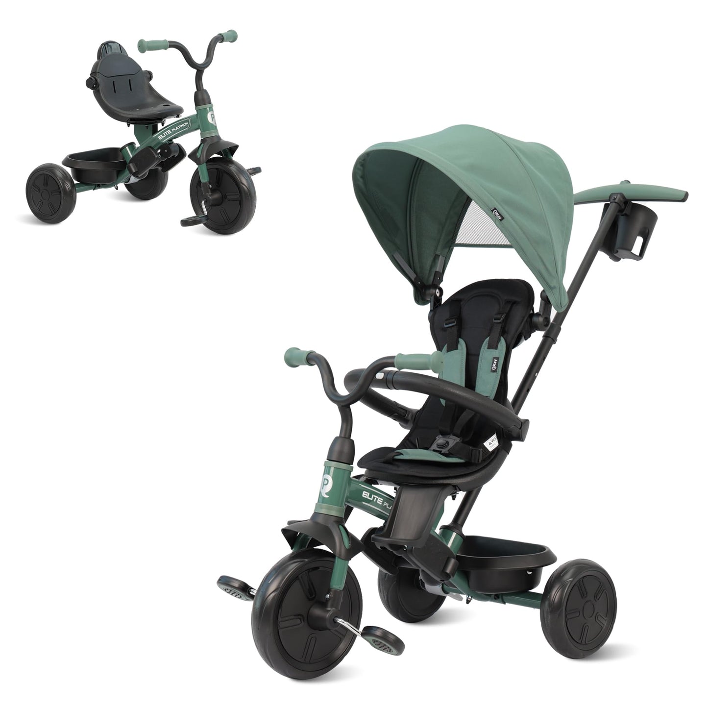 QPlay Baby Tricycle Ages 10 Months - 6 Years,6 in 1 Toddler Tricycle Stroller with Adjustable Parent Handle,Safety Harness & Wheel Brakes,Removable Canopy, Trike Bike Gifts for Boys & Girls (Green)