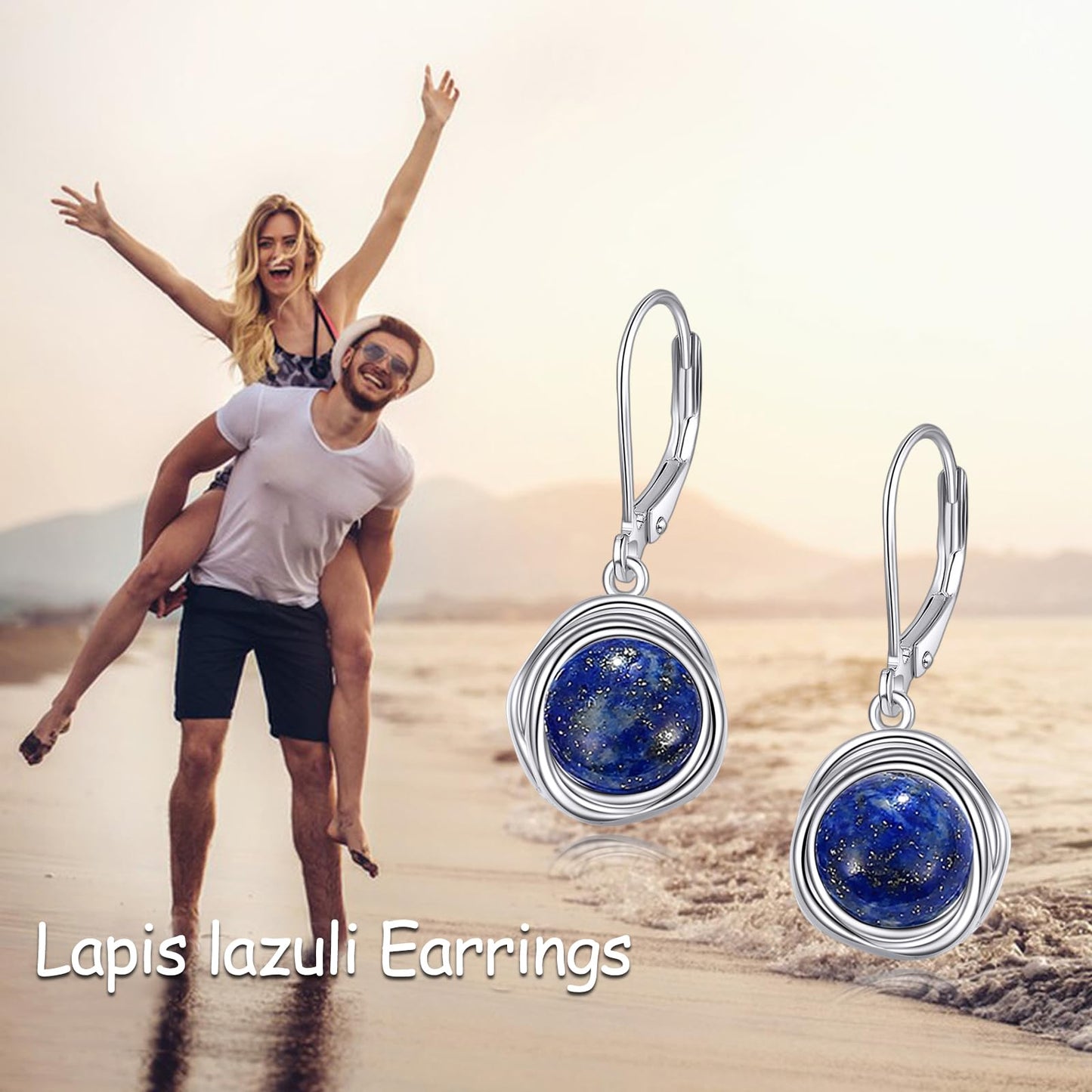 POPLYKE Lapis lazuli Earrings Dangle for Women 925 Sterling Silver Leverback Earrings for Women Lapis lazuli Jewelry Gifts Birthday