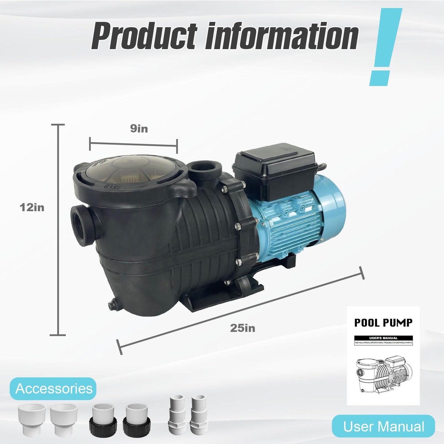 1.5 HP Variable Speed Pool Pump VS Multiple Speed Programmable Pool Pump 230Vac 5880GPH Intelligent In-ground and above ground pool Compatible with 1.5"/2.0" Pipes & 1.25/1.5" Hoses
