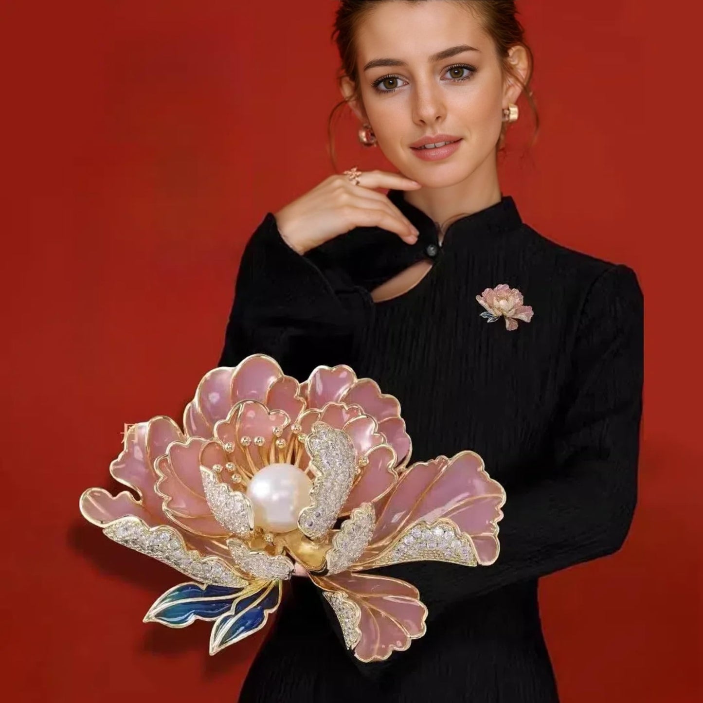 Fashion Brooches For Women, Peony Flower Brooch Pins, Suitable For Party And Daily Wear On Many Occasions,Pink