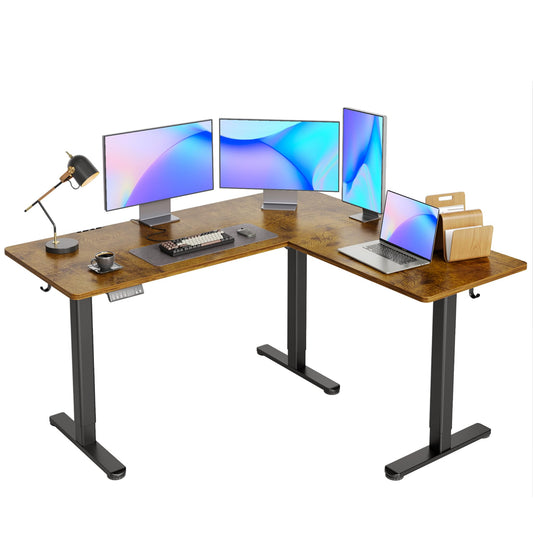 YDN L Shaped Standing Desk, Electric Standing Desks L Shape Adjustable Height Dual Motor, 63 x 55 Inch Corner Standing Desks with Splice Board for Home Office, Large Standing Desk, Rustic Brown