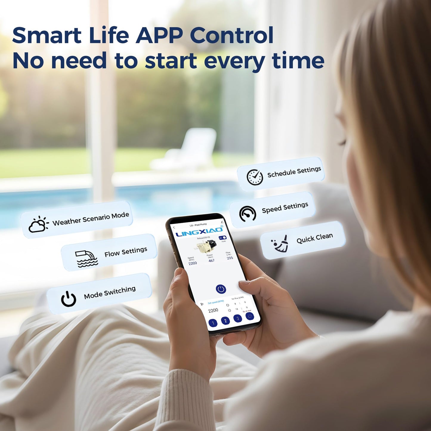 LINGXIAO Smart Variable Speed Pool Pump 2 HP, 115/208-230V, In/Above Pool Pump With Smart Life APP Control, Energy Star Certificate, High Flow & Self Priming - (2025 New Upgrade)