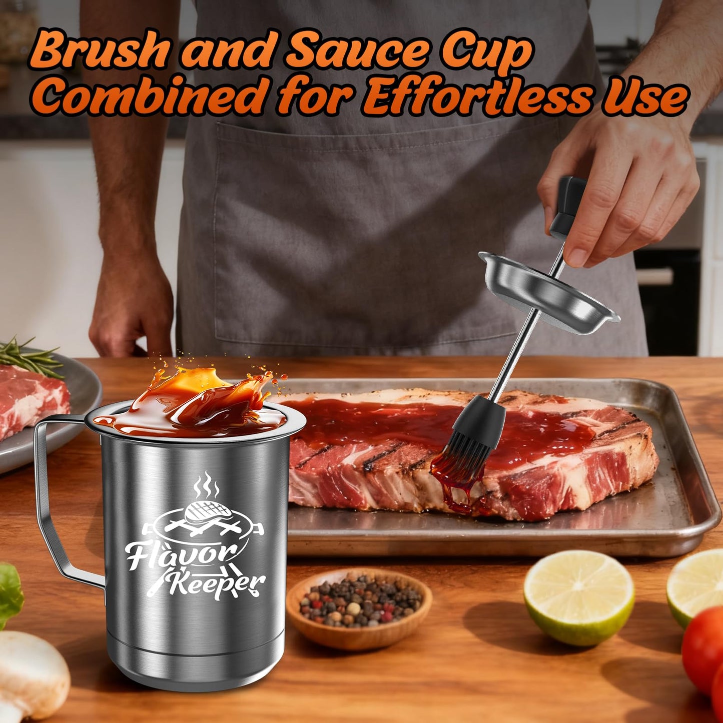 Dusor Gifts for Him Men Women BBQ Sauce Pot and Basting Brush Set, Father' s Day Gifts from Daughter Son Kitchen Gadgets, Grilling Gift for Men, Cooking Grilling Accessories Gift for Dad Husband