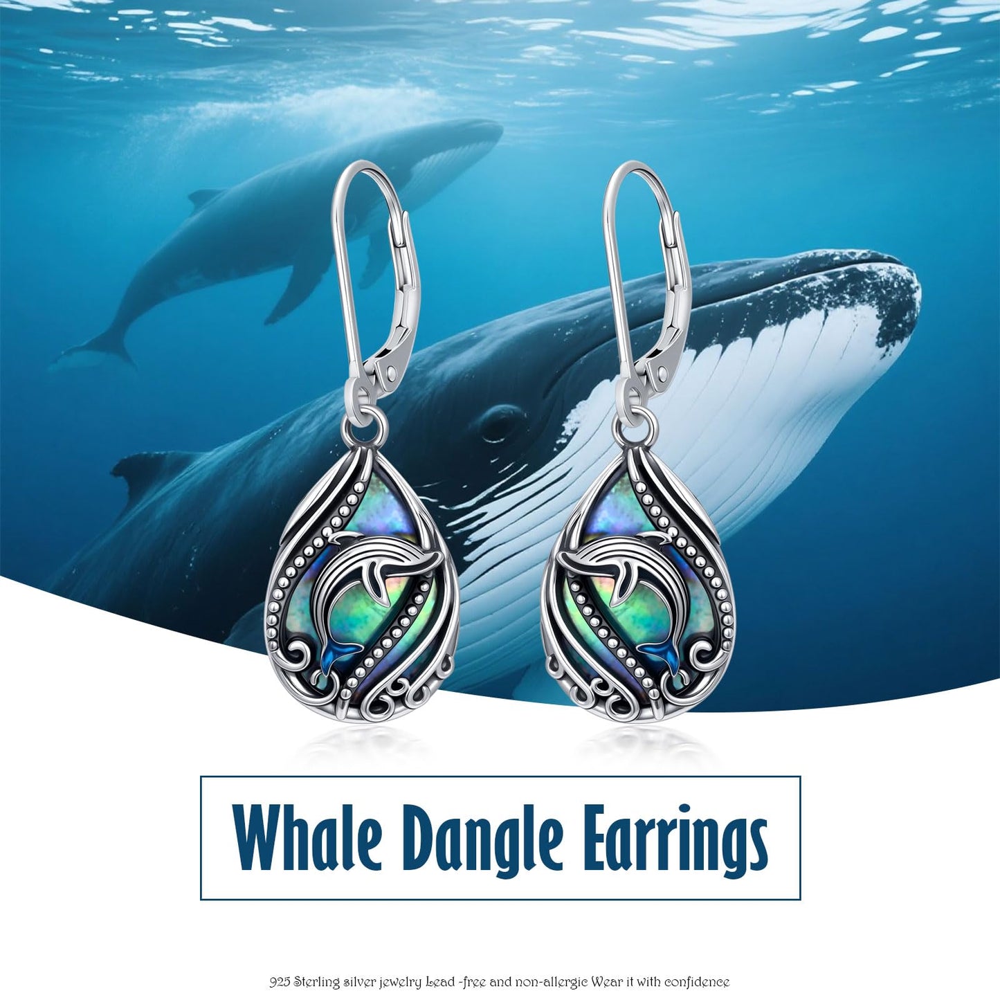 YYmqmq Abalone Whale Earrings 925 Sterling Sliver Whale Dangle Drop Earrings Leverback Ocean Jewelry Beach Themed Gifts for Women Girlfriend Mom