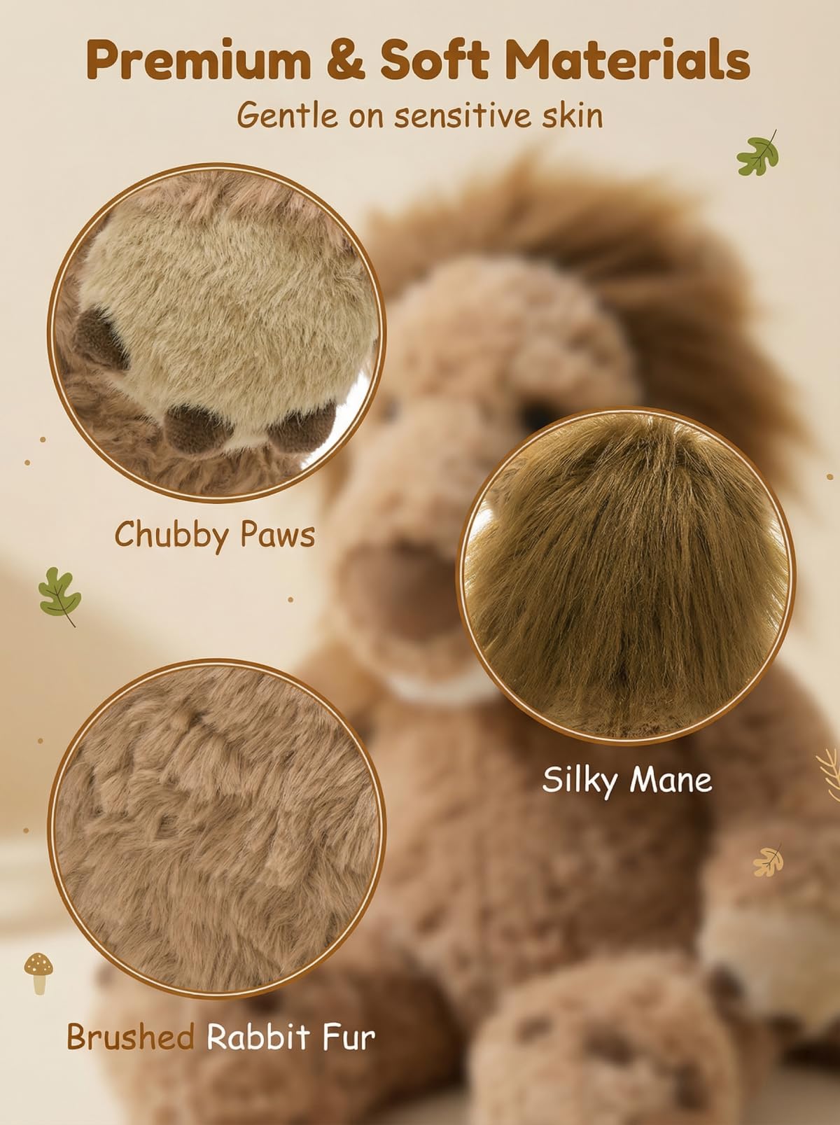 MaoGoLan Cute Lion Stuffed Animal 17.7 inch - Cozy Lion Plush with Fluffy Mane- Large Snuggly Zoo Safari Stuffed Animal Toys Gift for Kids,Boys,Girls,Lion Lover