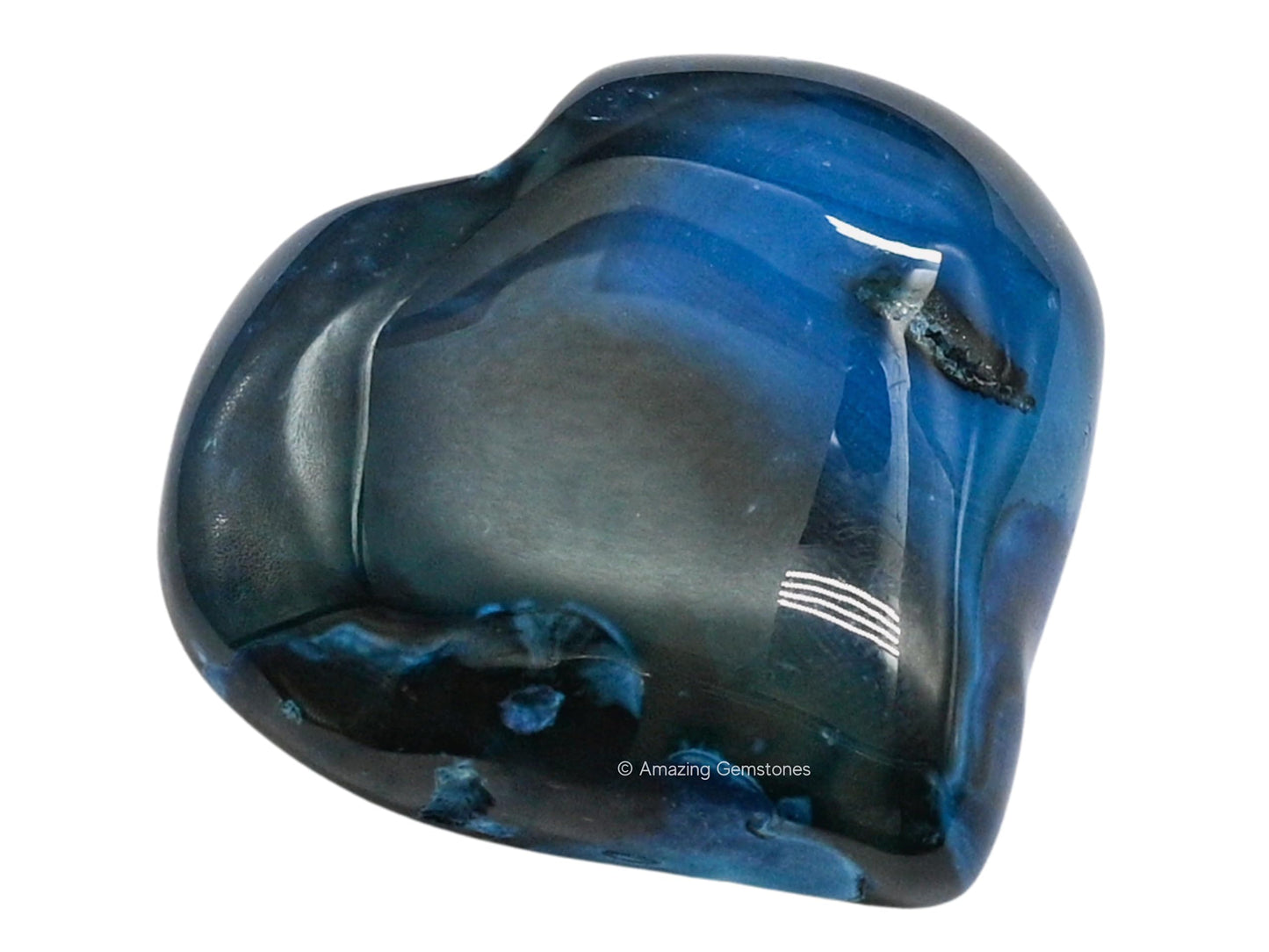 Amazing Gemstone Blue Onyx Agate Crystal Heart Palm Stone - Pocket Massage Worry Stone for Natural Body Chakra Balancing, Reiki Healing and Crystal Grid