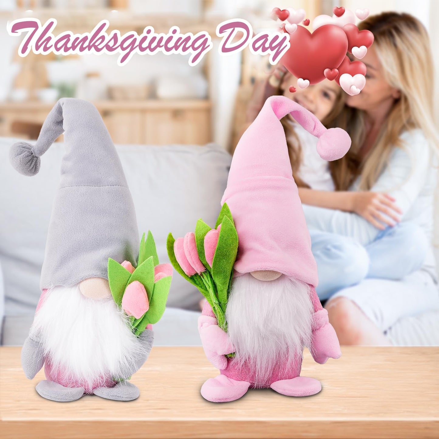 ALYRMEI Gnome Plush Decorations,15 inch Gnomes Decorations for Home,Spring Gnomes Plush Table Decoration Gnome Gifts for Women Mother's Day Gnome Decor Gifts,Pink
