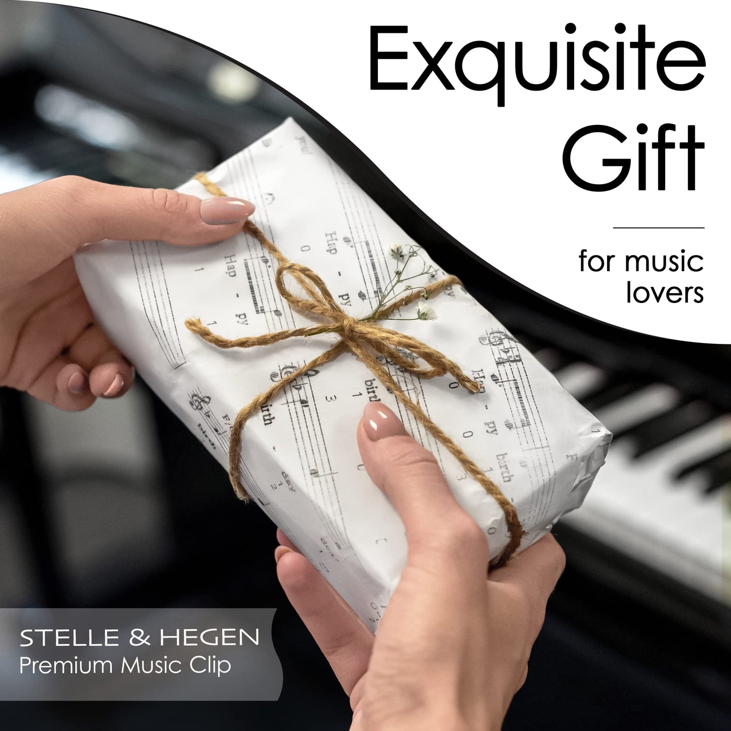 Stelle & Hegen Sheet Music Holder for Music Stand - Polished Stainless Steel Page Holder with Treble Clef Design for Piano Books (Classic Edition)