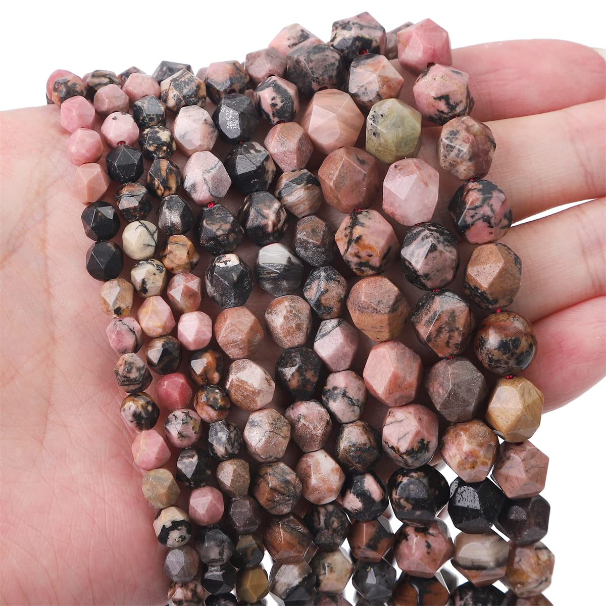 BEADIA Faceted Natural Rhodochrosite Stone Round Beads 6mm 36cm/Strand for Jewelry Making