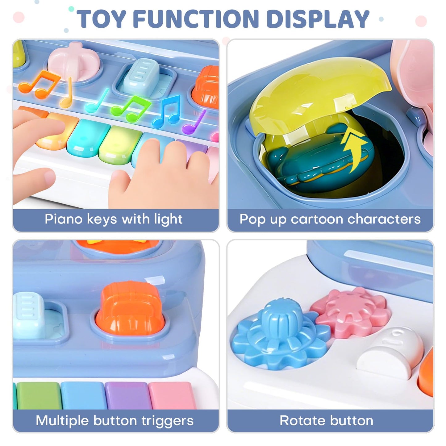 LESSETI Interactive Pop Up Music Piano Toy with Music & Lights, Montessori Animal Cause and Effect Toys, STEM Learning Educational Baby Toy for Toddlers 1-3 Years Old, Gift for Infants 6-12 Months