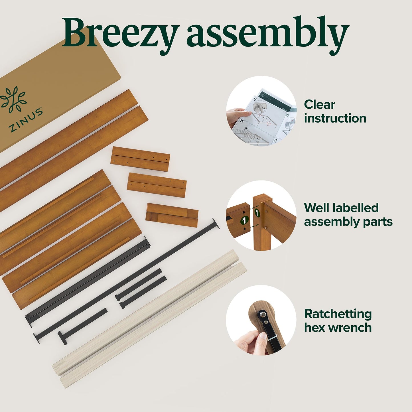 Zinus Ellie 14 Inch King Bamboo Platform Bed Frame, Wood Slat Support, No Box Spring Needed, Easy Assembly, Brown