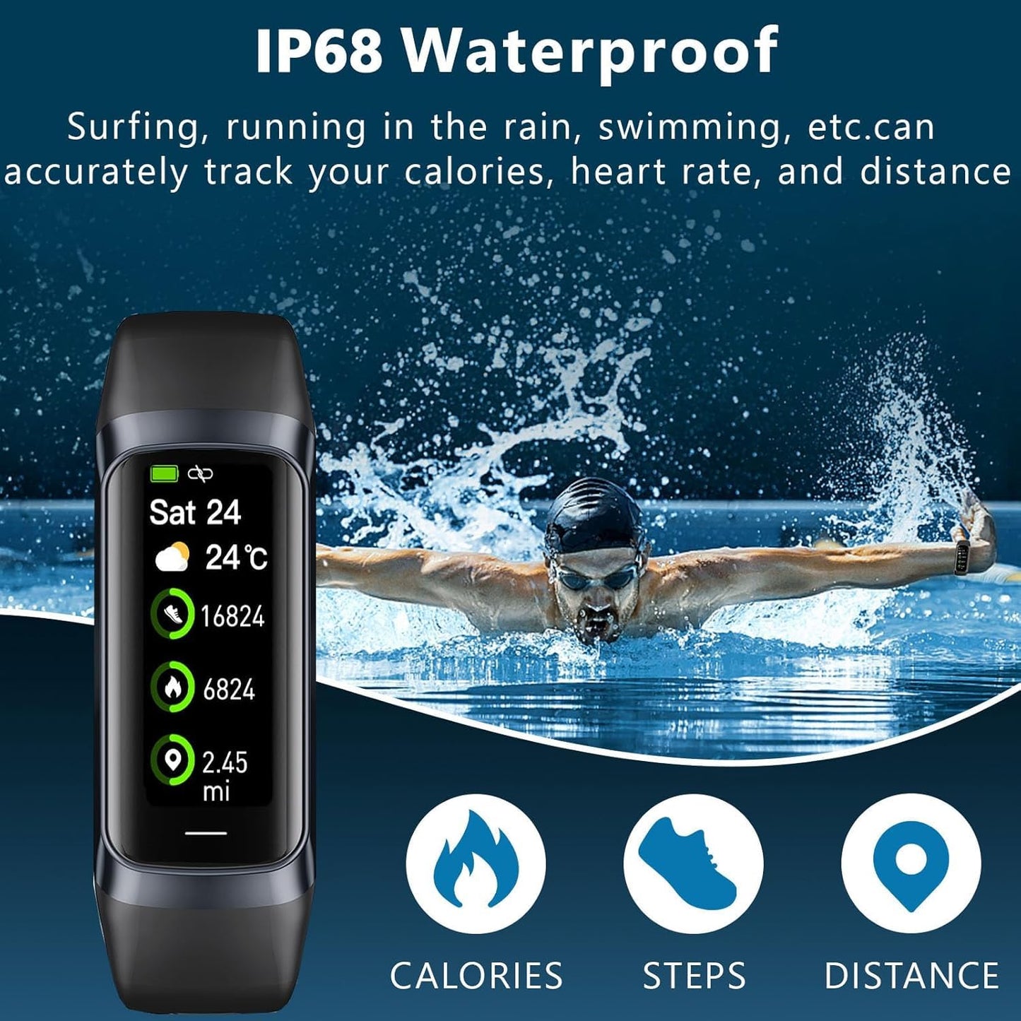 BSLIZHEN Fitness Tracker with 24/7 Blood Oxygen Heart Rate and Sleep Monitor,IP68 Waterproof,1.10''AMOLED Touch Color Screen,Step Counter Health Activity Trackers for Women Men (Black)