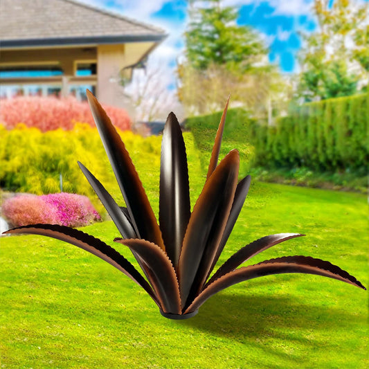 TOMBABY Enlarge Thickened Wind Resistant Metal Agave Garden Art Country Garden Sculpture Statue Outdoor Decoration Agave Metal Plant Courtyard Lawn Ornament Gift (1, 12 Leaves Black)