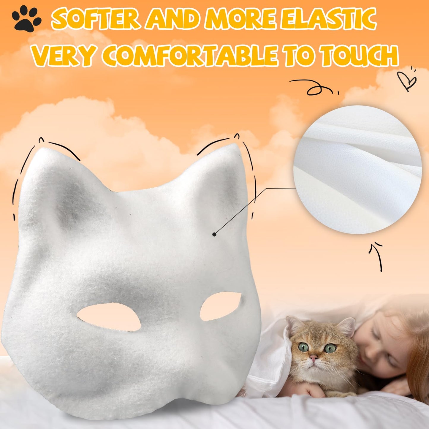 Giftota 47 Pcs DIY Therian Mask Kit for Boys Girls - 8 Blank Cat Mask with Super Soft Felt Fabric Sheet, Plush Faux Fur, Eye Mesh, Gem Sticker - DIY Fox Masks for Christmas Masquerade Cosplay Party