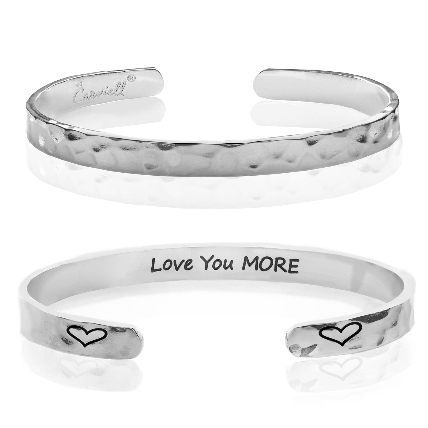 Carviell Love You More Bracelet, Gifts for Her, Romantic Jewelry for Wife or Girlfriend, Valentine's Day Gift, Engraved Adjustable Stainless Steel Cuff