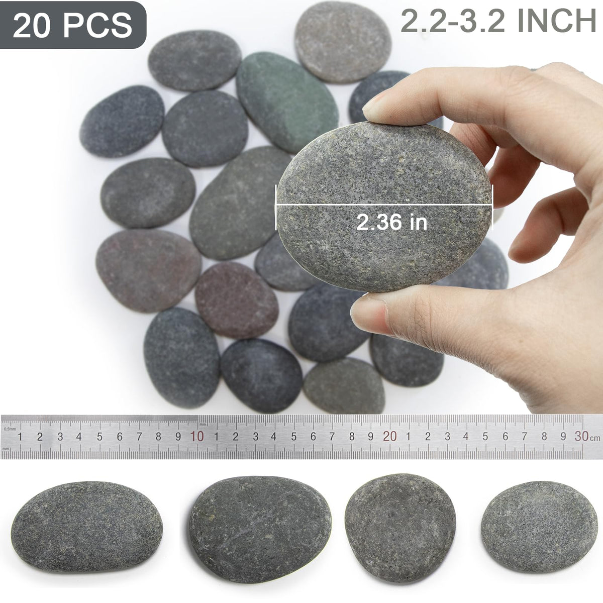 Markdang Rocks for Painting 20 Pcs 2.2-3.2” River Rocks for Paint Rock Natural Flat & Smooth Stones for Painting for Kids & Adult Craft Gift